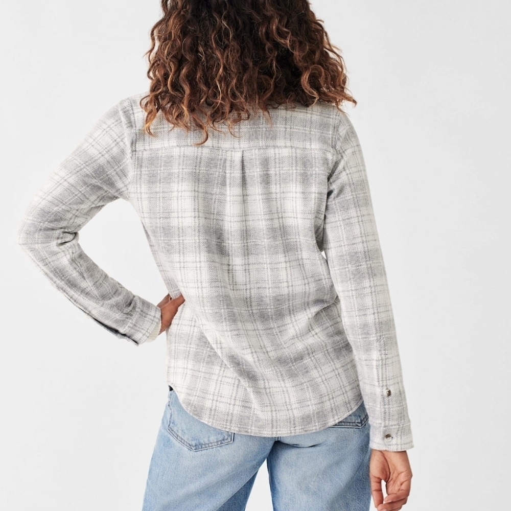 NEW Faherty Legend Sweater Shirt Button-Up Winter Clouds Plaid Gray Cream Med - Picture 11 of 13